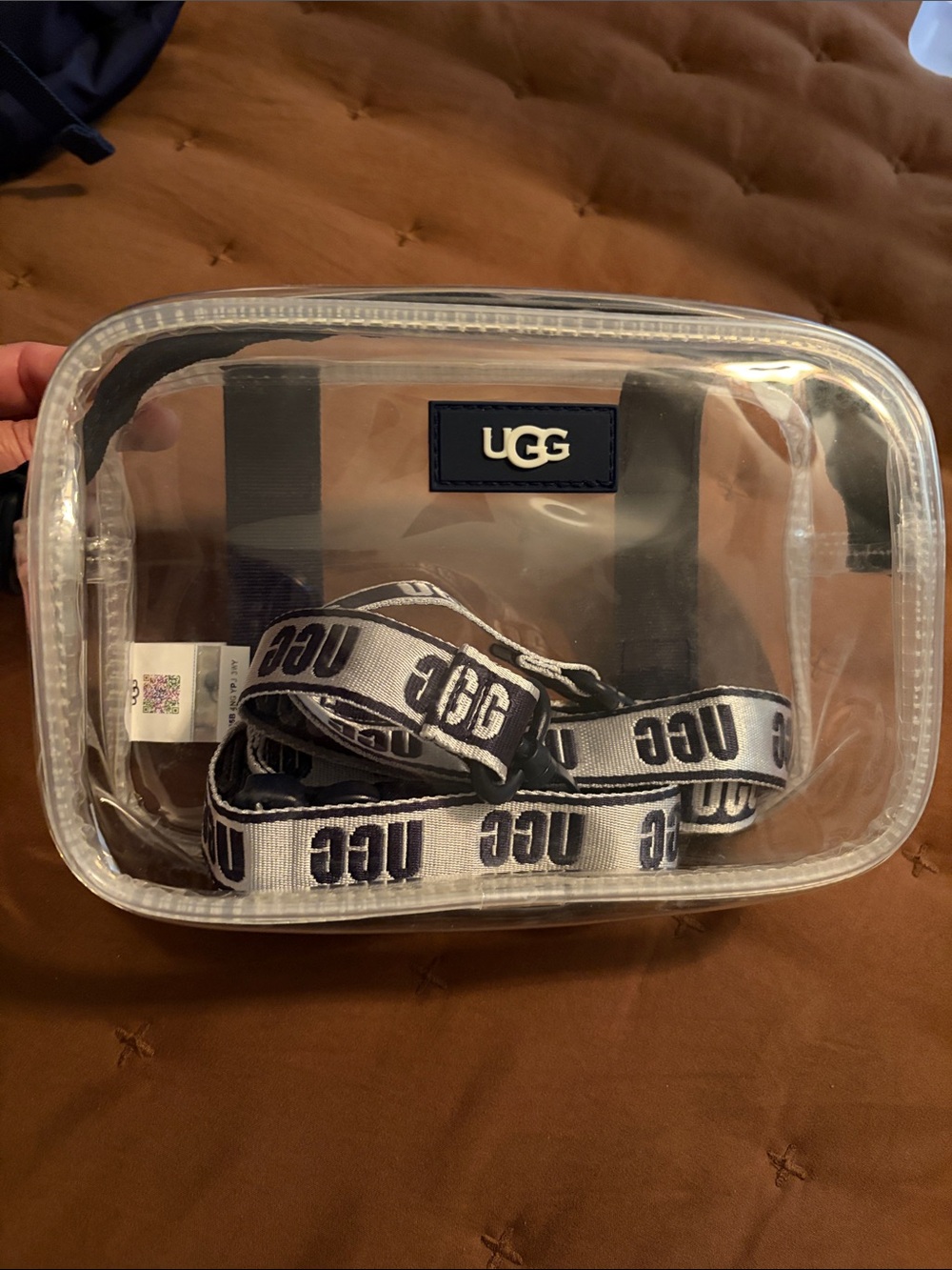 UGG Clear PVC Crossbody Pouch with Black/Navy Branded Strap